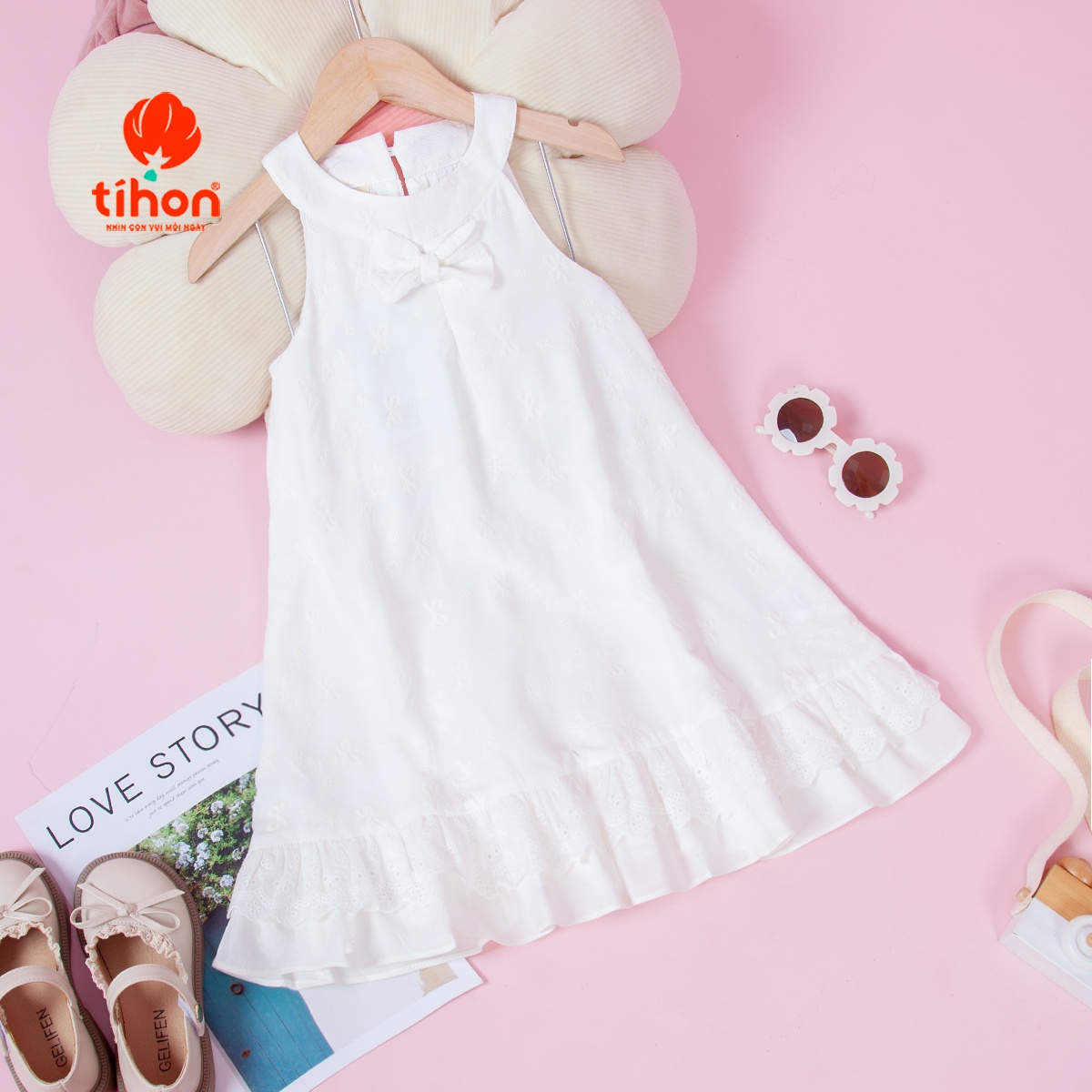 Váy bé gái cổ yếm đính nơ 906