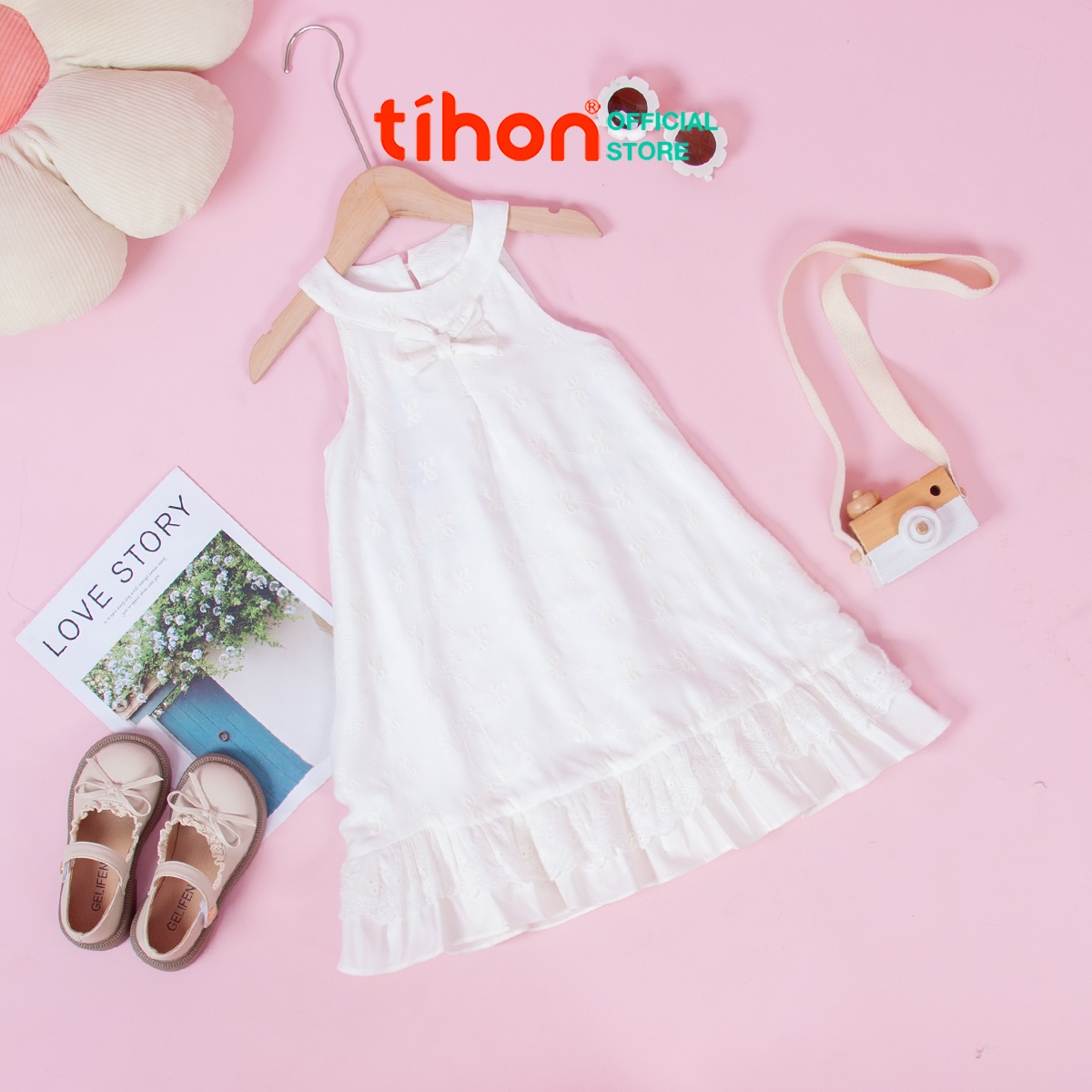 Váy bé gái cổ yếm đính nơ 906