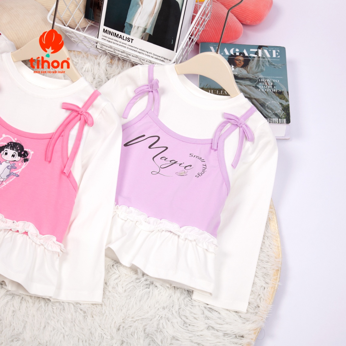 Áo thun BG đính nơ in họa tiết 906