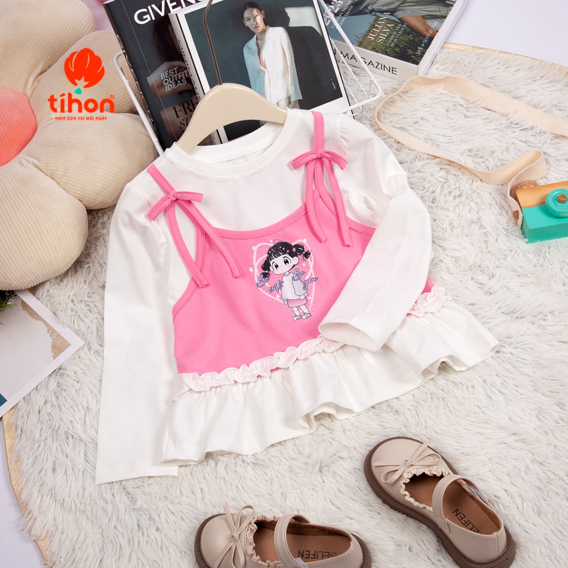 Áo thun BG đính nơ in họa tiết 906