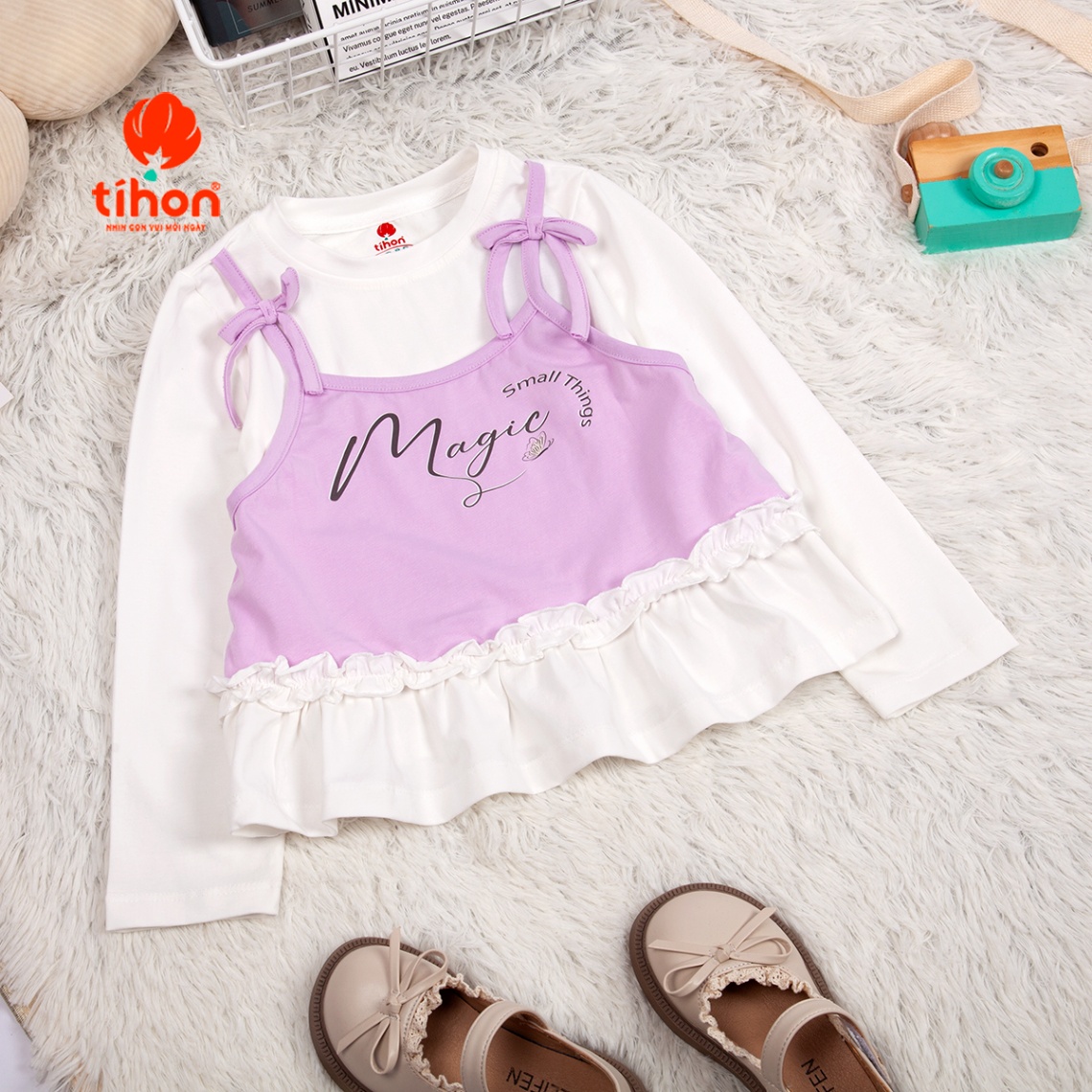 Áo thun BG đính nơ in họa tiết 906