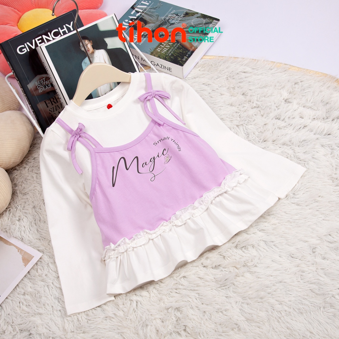Áo thun BG đính nơ in họa tiết 906