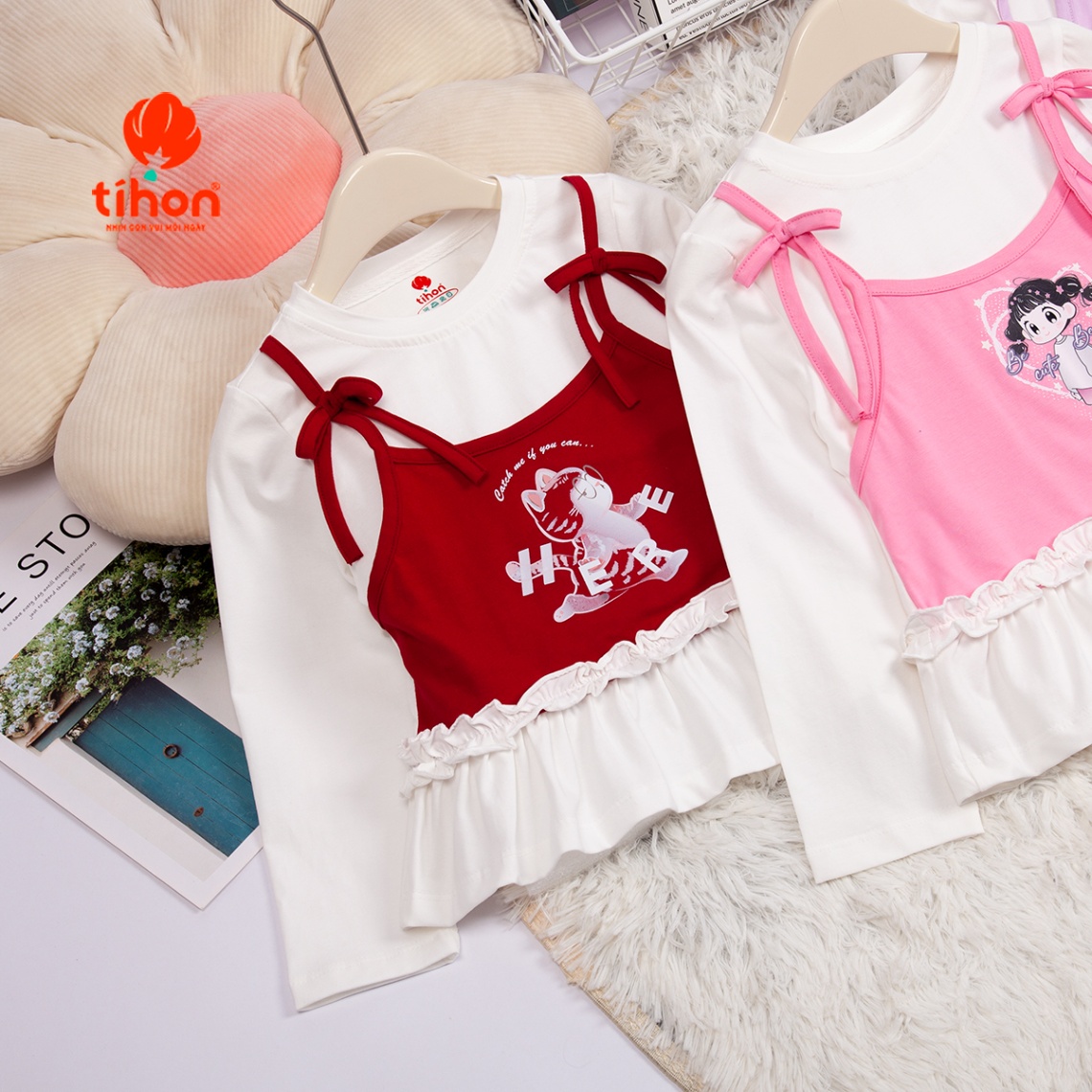Áo thun BG đính nơ in họa tiết 906