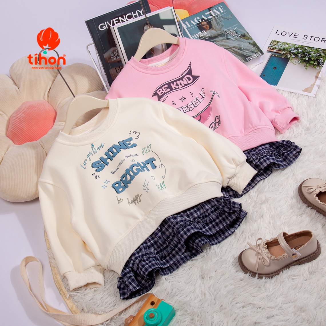 Áo BG dài tay phối kẻ in HT 116