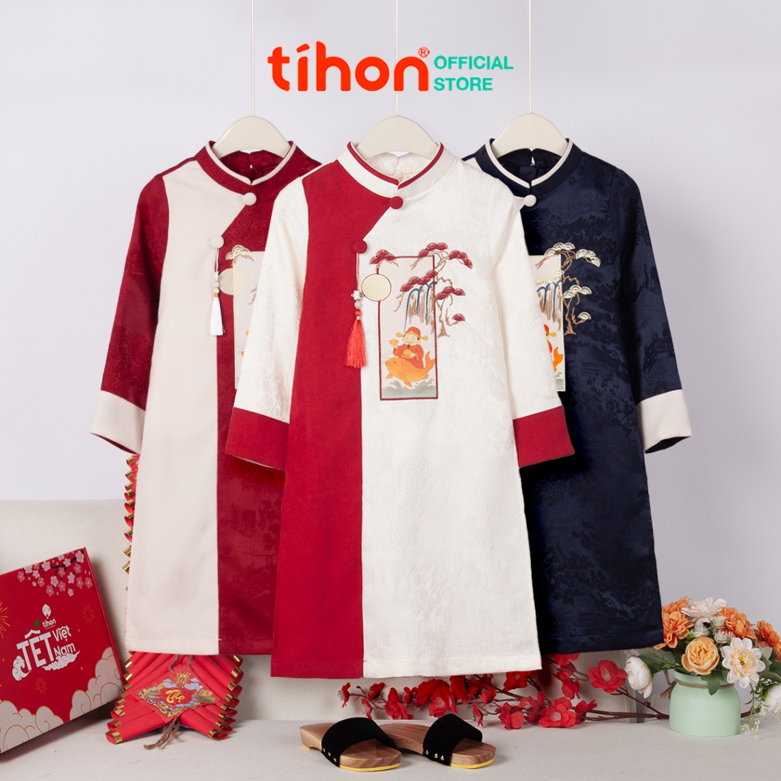Áo dài bé trai thêu và in ông táo 906