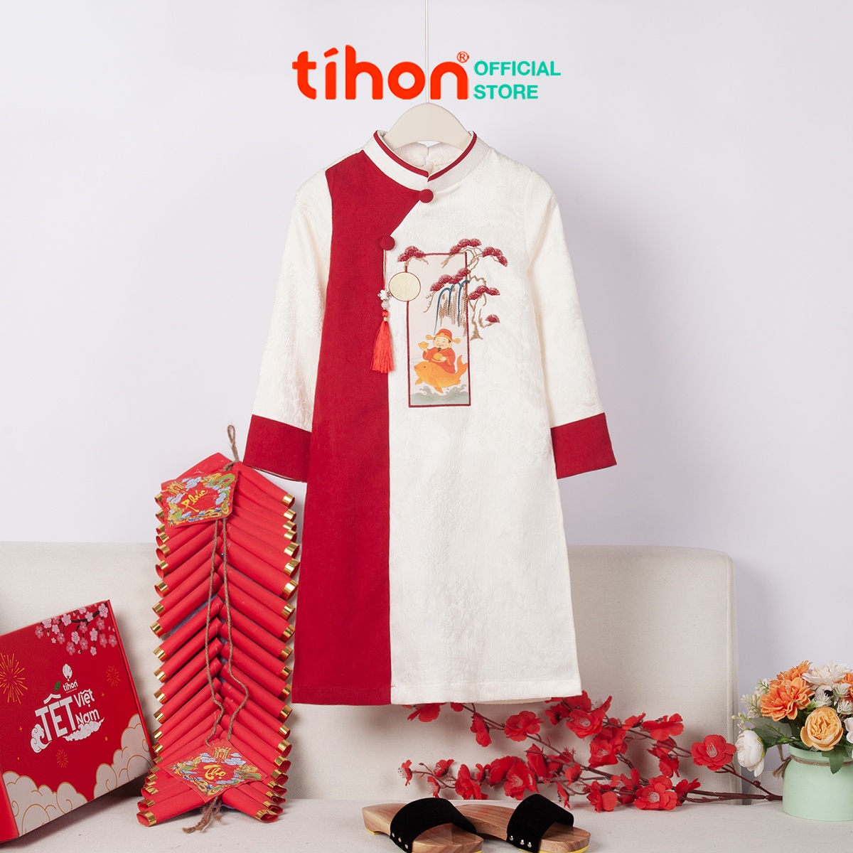 Áo dài bé trai thêu và in ông táo 906