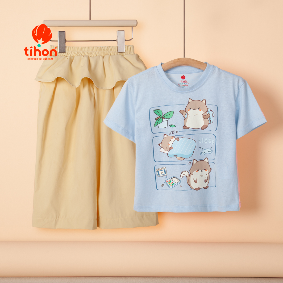 Aó bé gái cộc tay hình in cute 106