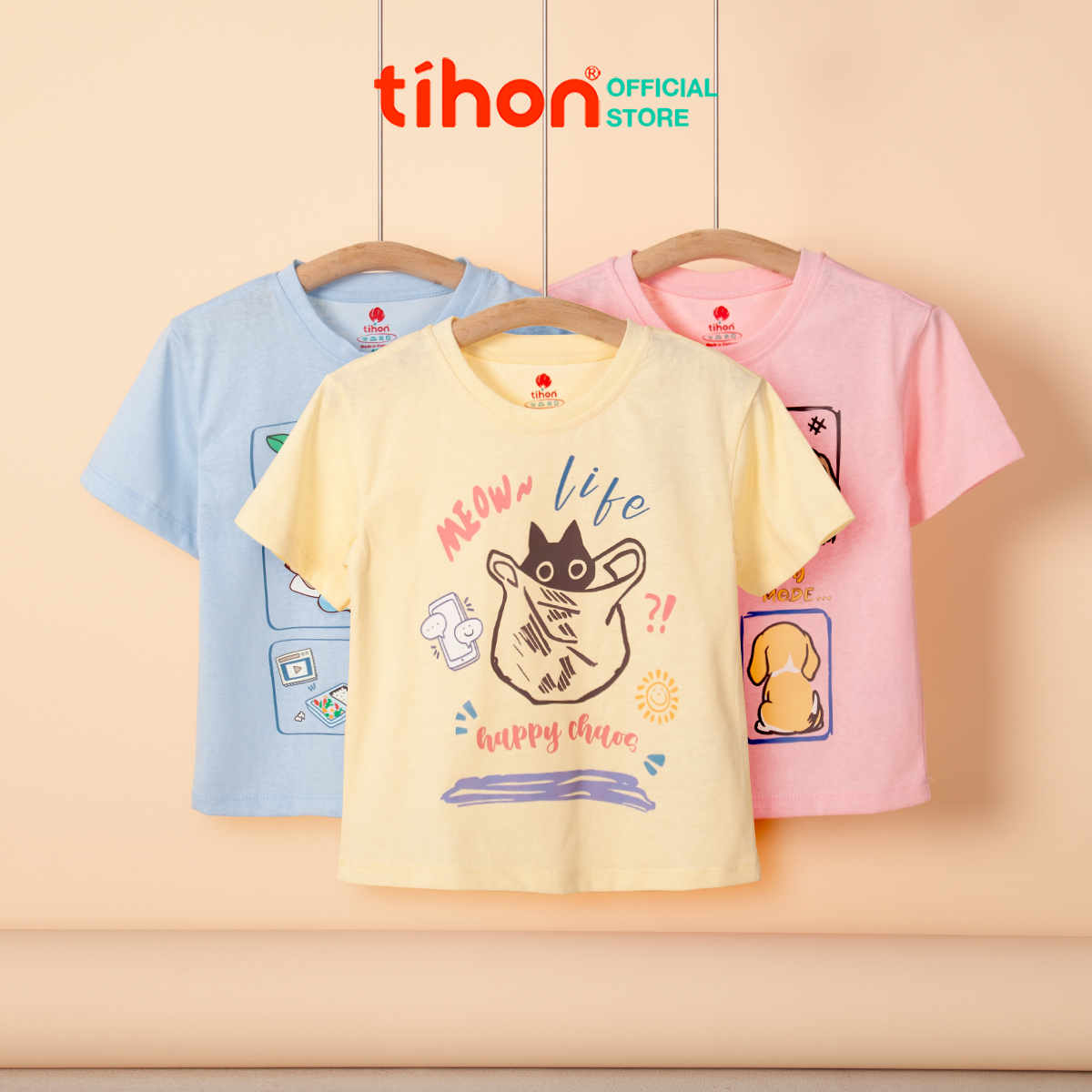 Aó bé gái cộc tay hình in cute 106