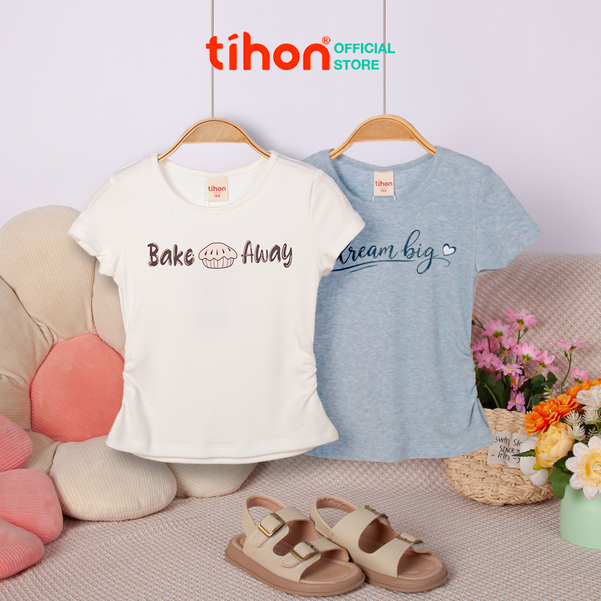 Áo cotton bé gái cộc tay in TT 905