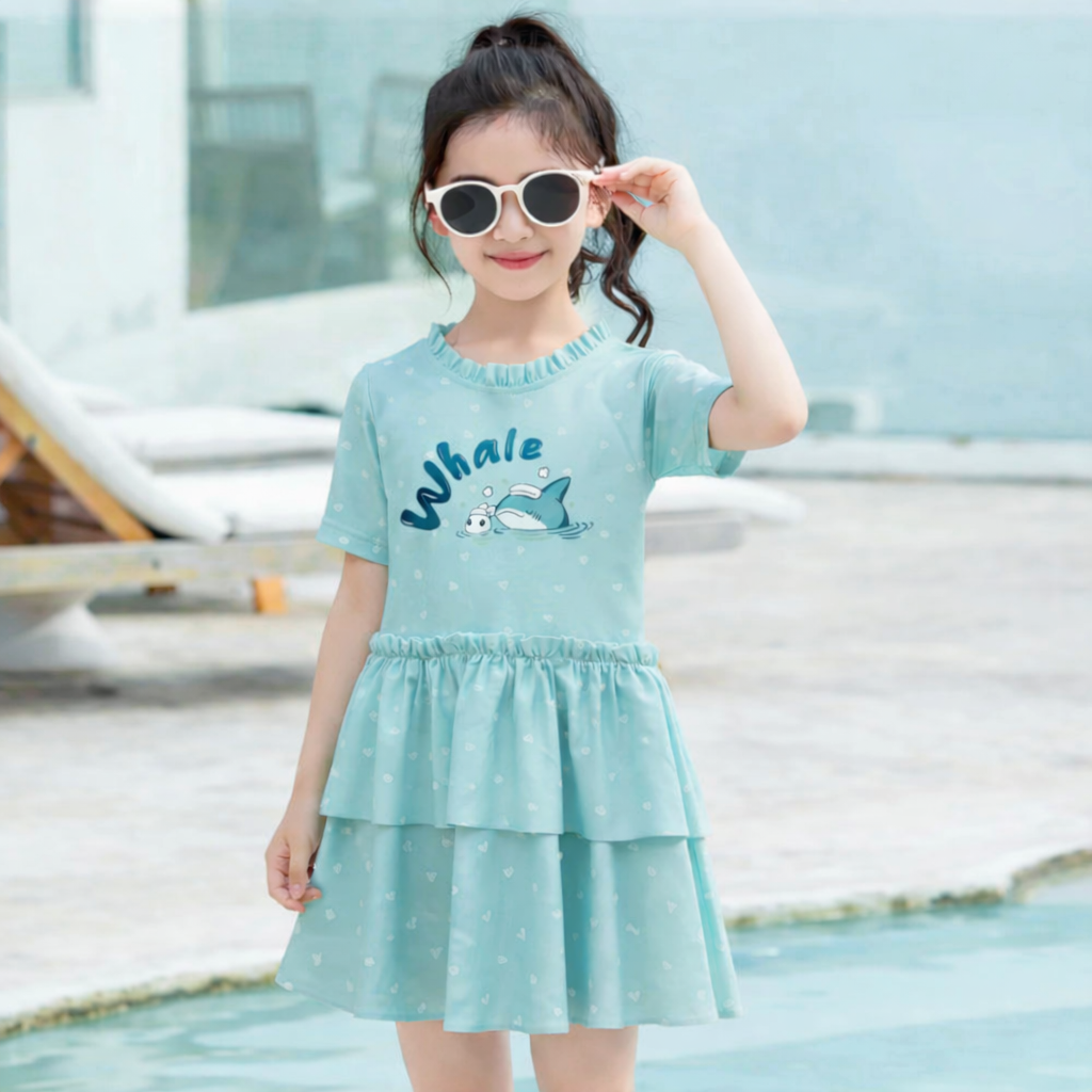 Bộ bơi bé gái cộc tay in trang trí 905