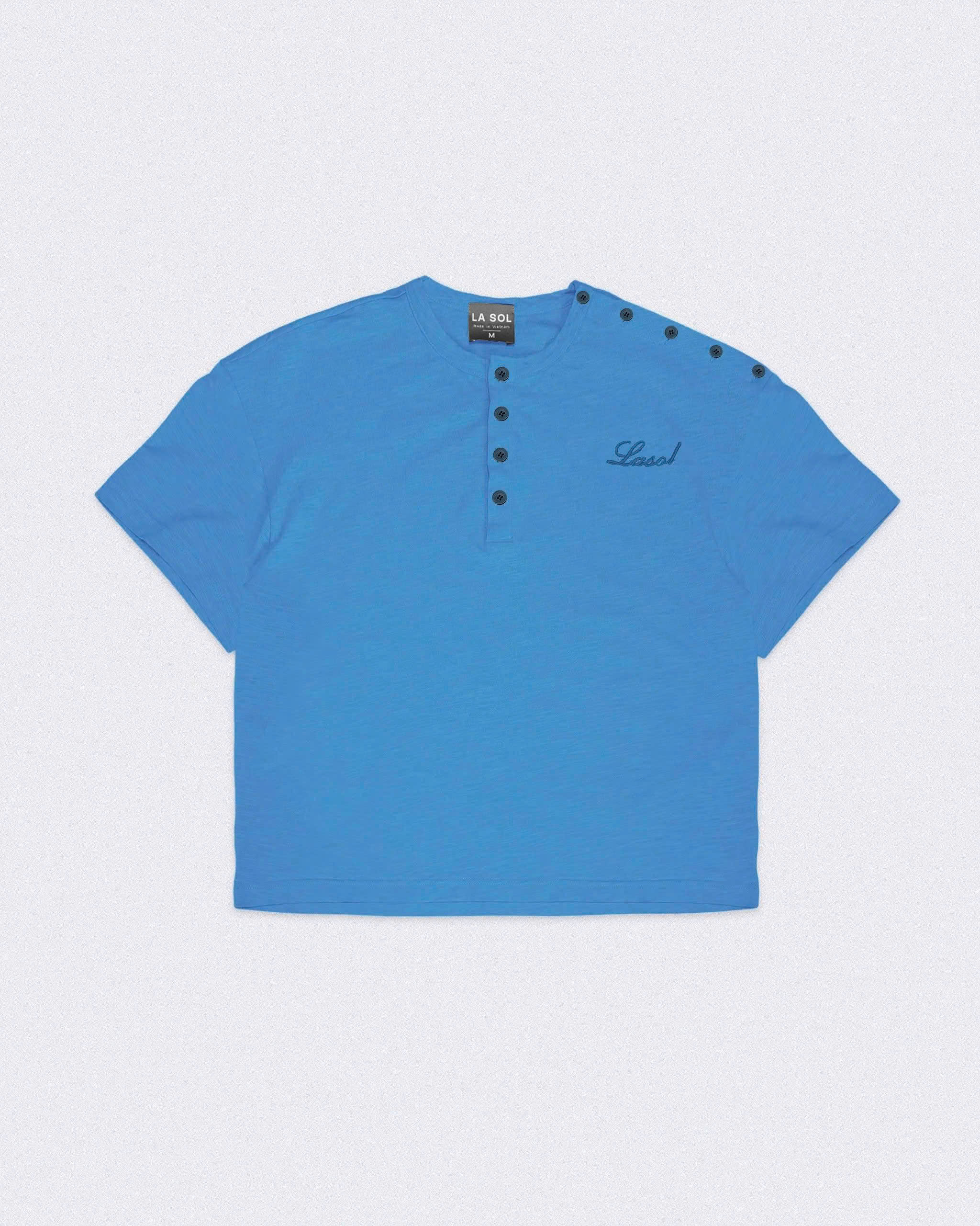 HENLEY SHOULDER BUTTON T-SHIRT ( BLUE SEA )