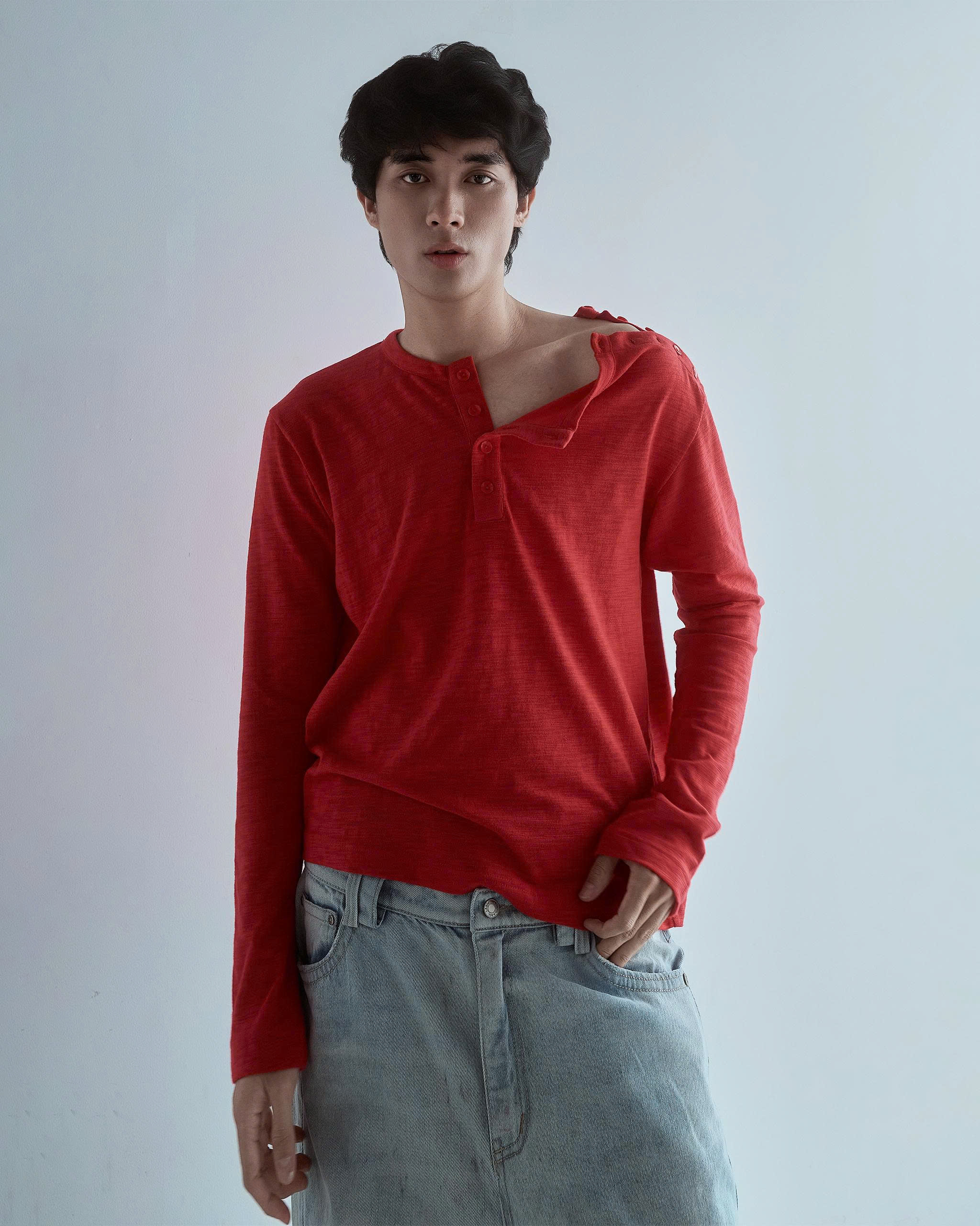 HENLEY SHOULDER BUTTON LONGSLEEVE V2 ( RED )