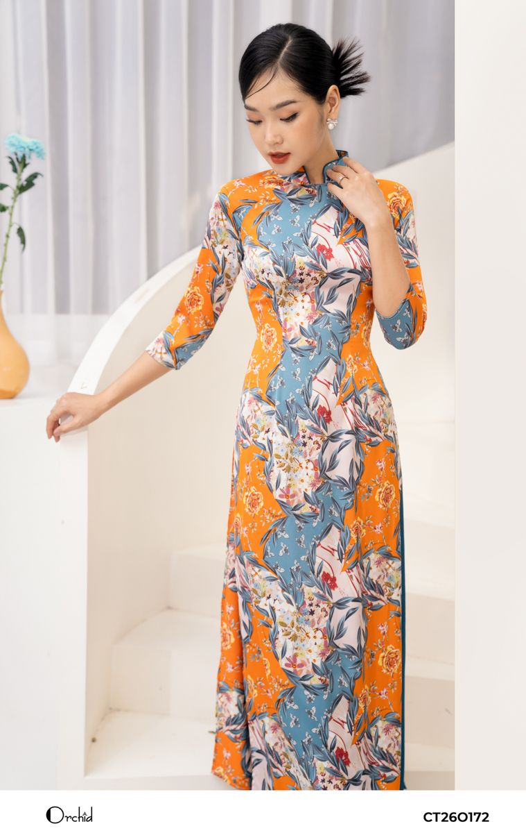 CT26O172 - Aó dài lụa họa tiết