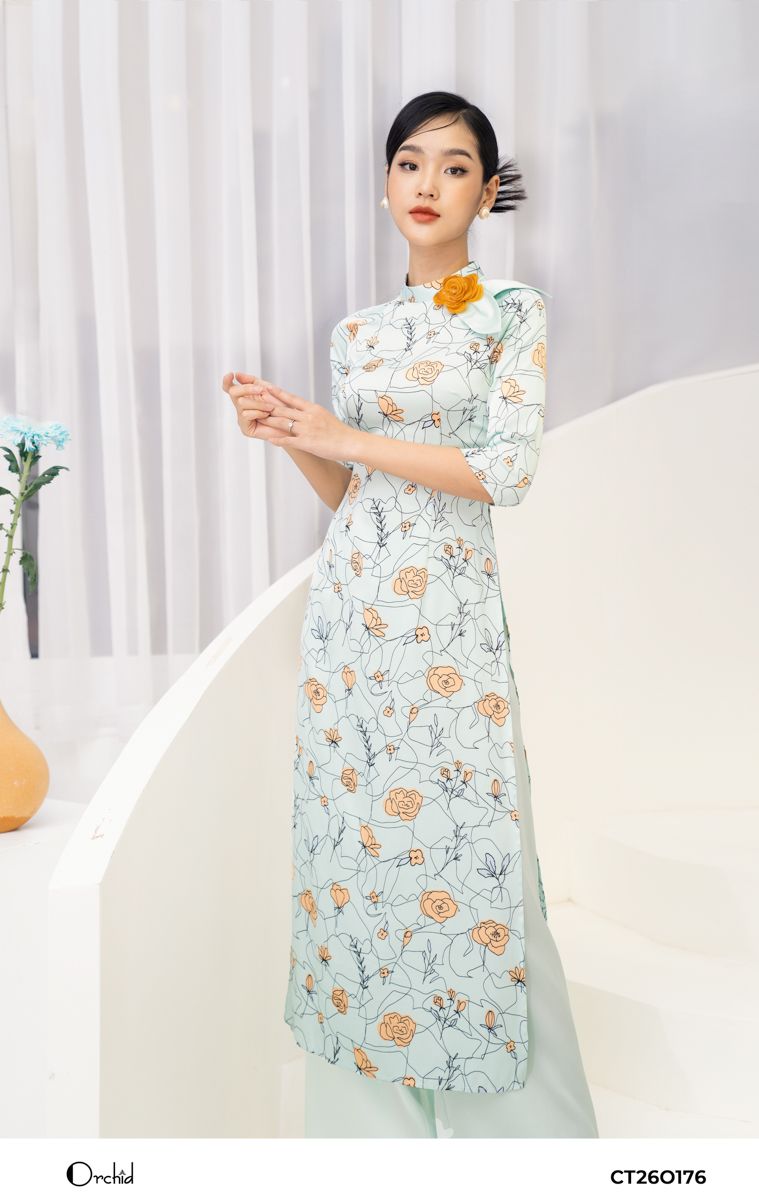 CT26O176 - Aó dài lụa xanh