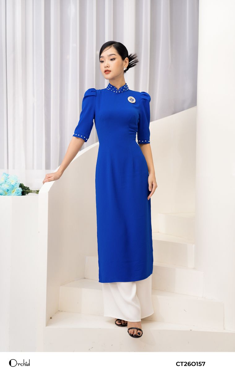 CT26O157- Aó dài twill silk xanh