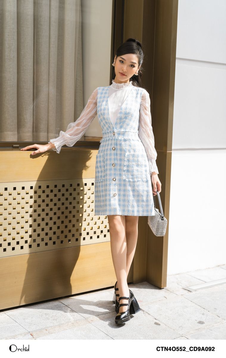 CD9A092 - Đầm dạ tweed kim tuyến