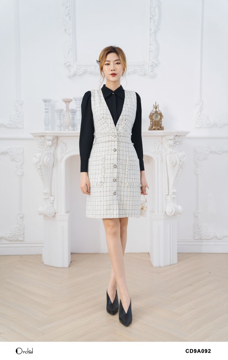 CD9A092 - Đầm dạ tweed kim tuyến