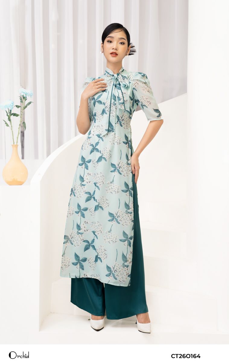 CT26O164 - Sét bộ áo dài tơ họa tiết