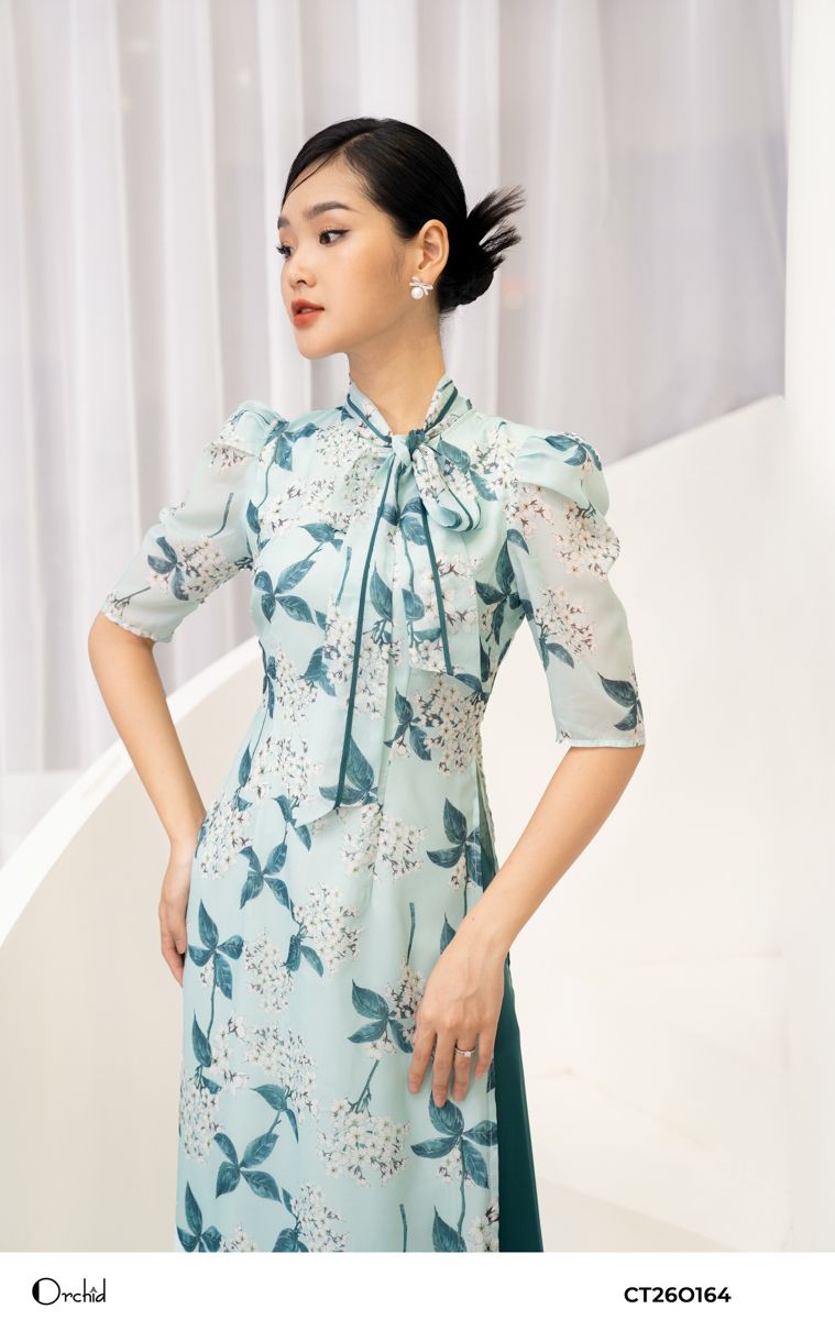 CT26O164 - Sét bộ áo dài tơ họa tiết