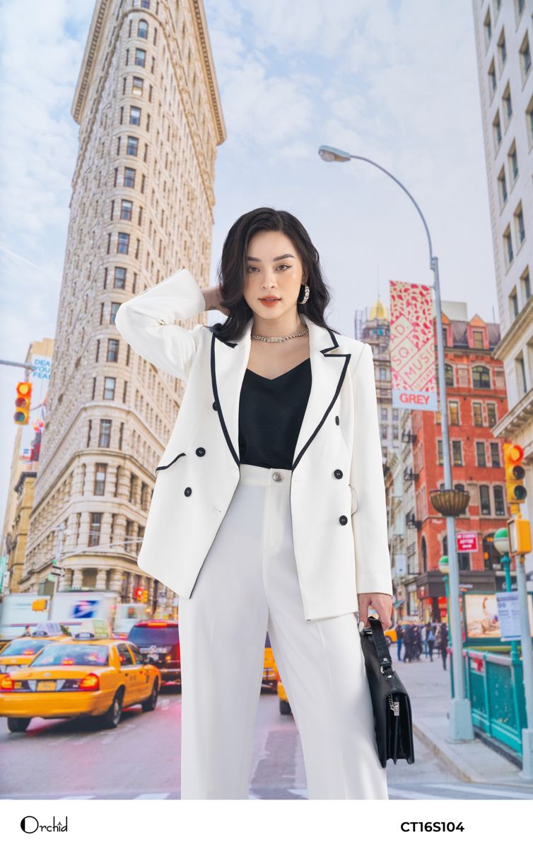 CT16S104 - Bộ vest twill silk trắng