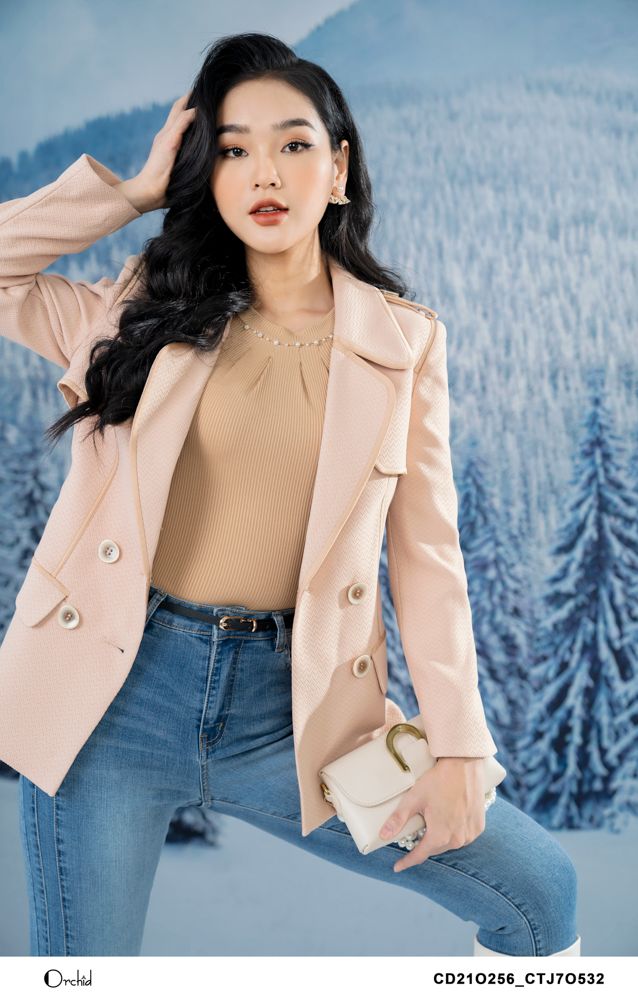 CD21O256- Áo khoác dạ tweed