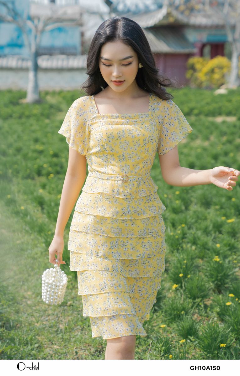 Váy Voan Hoa Nhí Vàng Hoa Hồng Dạo Phố Ngày Hè Siêu Xinh Hazel Dress QA6828