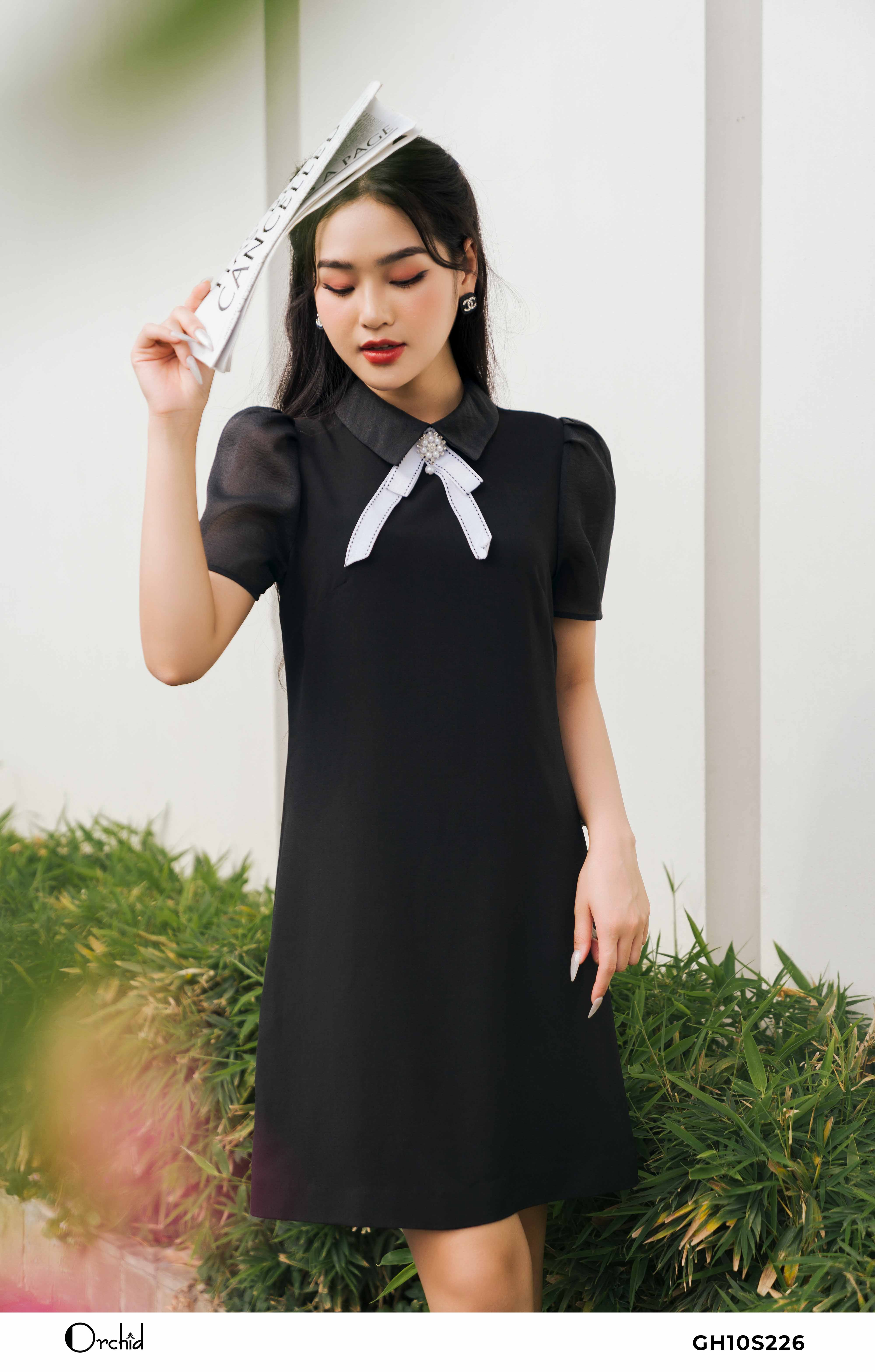 GH10S226 - Đầm twill silk đen