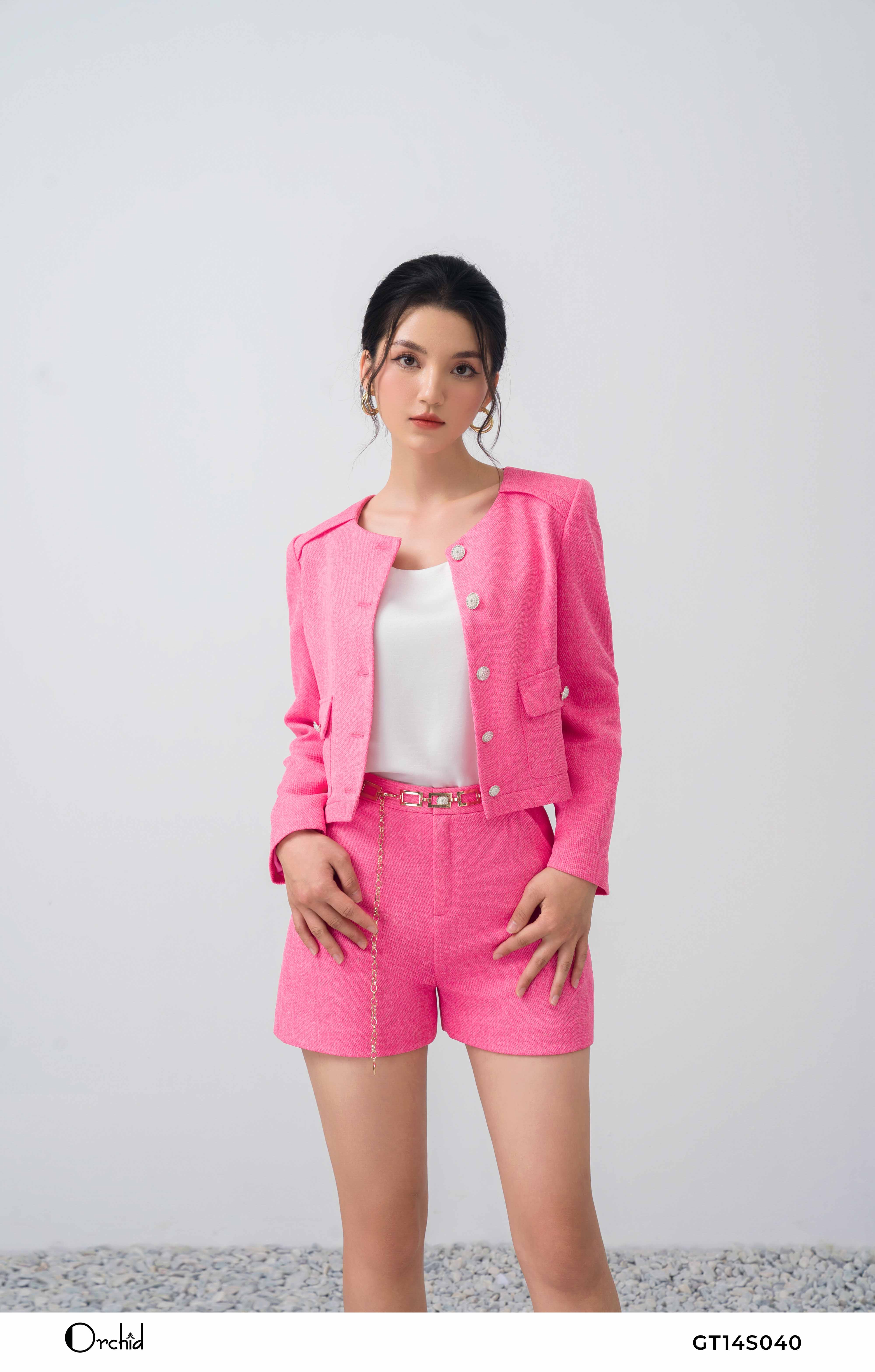 GT14S040 - Bộ da tweed hồng