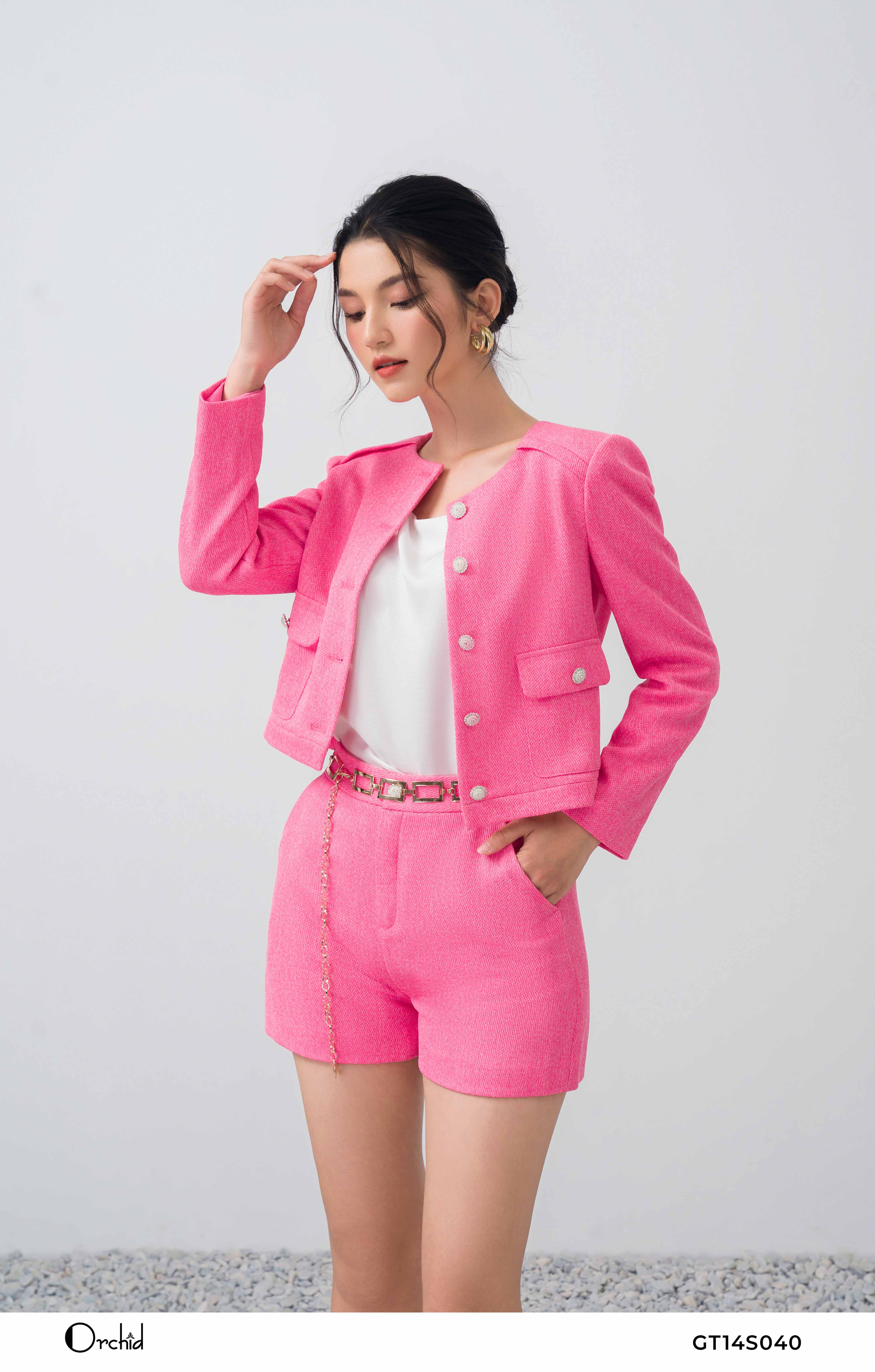 GT14S040 - Bộ da tweed hồng