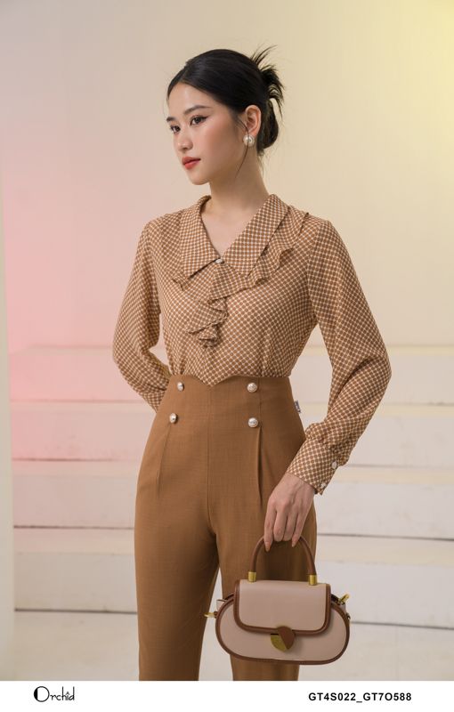 GT7O588 - Quần twill silk nâu