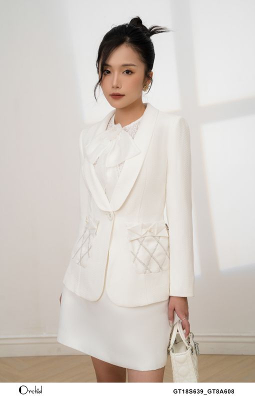 GT18S639 - Áo khoác dạ tweed trắng