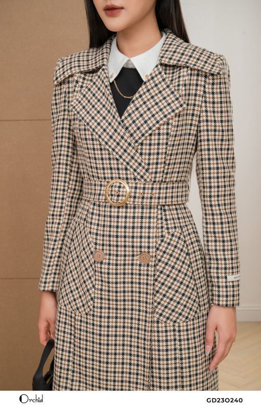 GD23O240 - Áo mangto dạ tweed kẻ