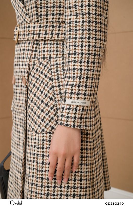 GD23O240 - Áo mangto dạ tweed kẻ