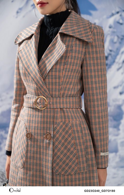 GD23O240 - Áo mangto dạ tweed kẻ