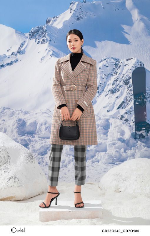 GD23O240 - Áo mangto dạ tweed kẻ