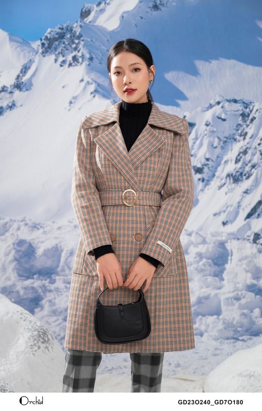 GD23O240 - Áo mangto dạ tweed kẻ