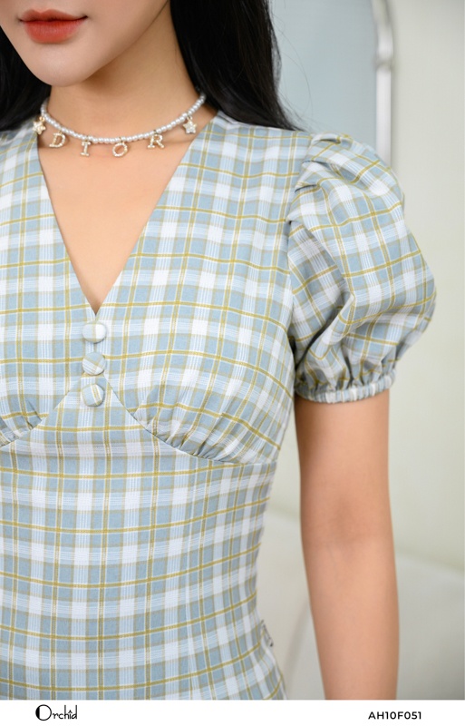 AH10F051 - Đầm đũi kẻ caro xanh
