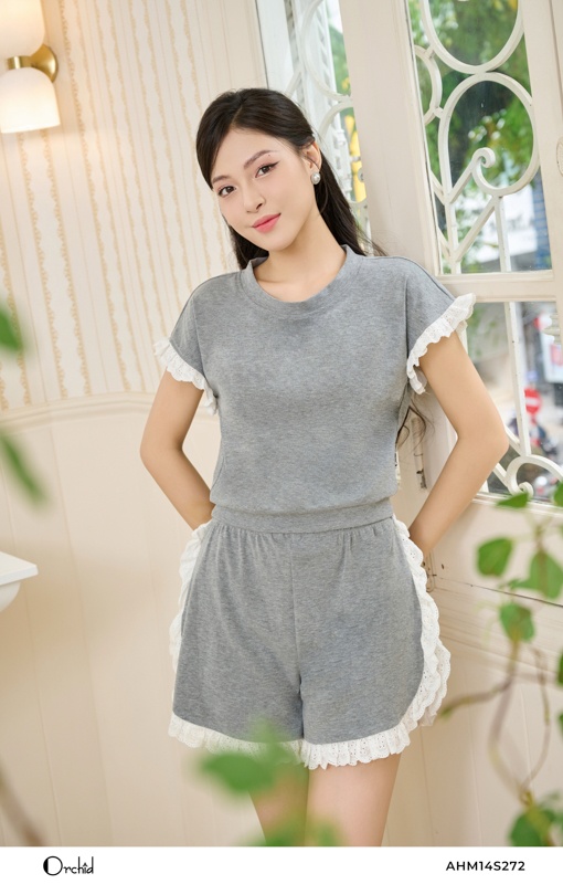 AHM14S272 - Bộ cotton họa tiết ren trắng