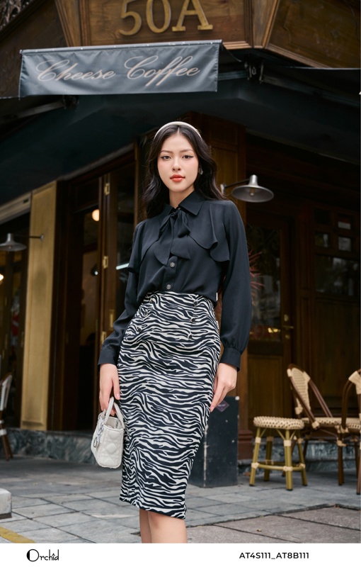 AT4S111 - Áo chiffon họa tiết nơ