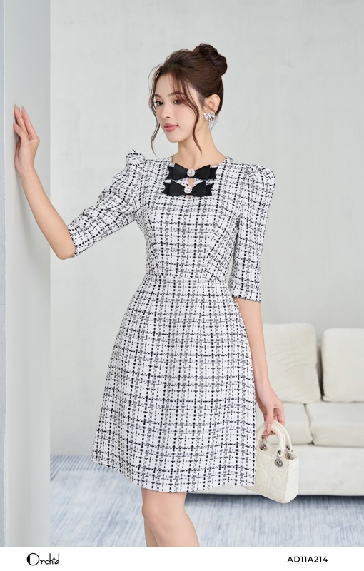 AD11A214- Đầm dạ tweed