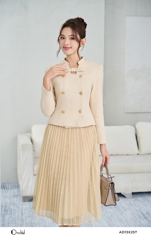 AD13X257- Bộ dạ tweed phối lưới