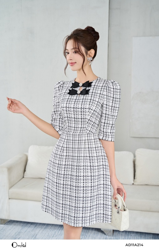 AD11A214- Đầm dạ tweed