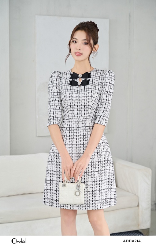 Đầm tweed 2 dây đính cúc có túi KK106-34 | Thời trang công sở K&K Fashion