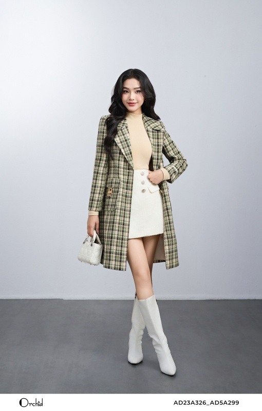 AD23A326- Áo mangto dạ tweed kẻ