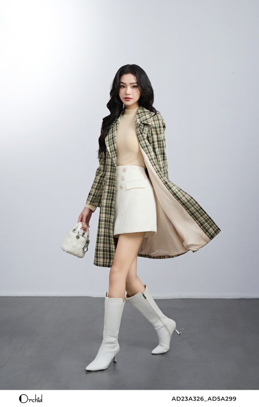 AD23A326- Áo mangto dạ tweed kẻ