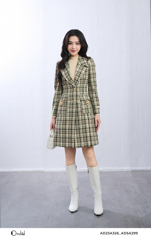 AD23A326- Áo mangto dạ tweed kẻ