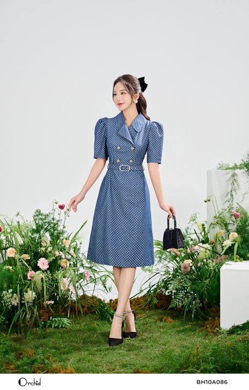 BH10A086- Đầm denim chấm bi nhỏ