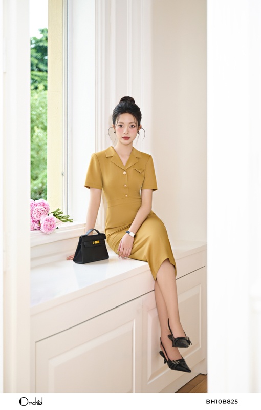 BH10B825- Đầm kate silk nâu