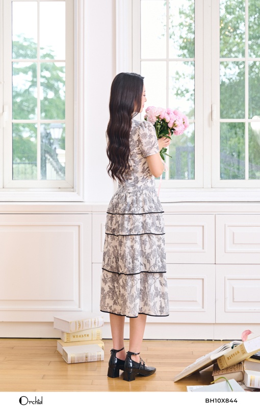 BH10X844- Đầm chiffon hoa đen