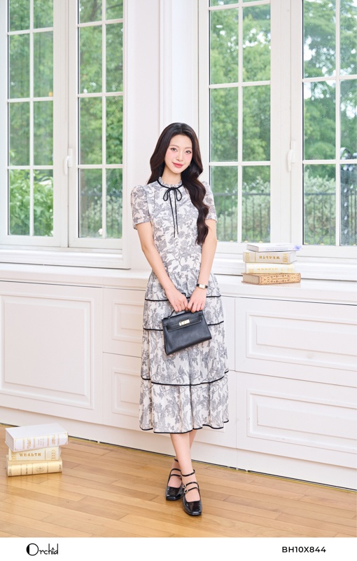 BH10X844- Đầm chiffon hoa đen